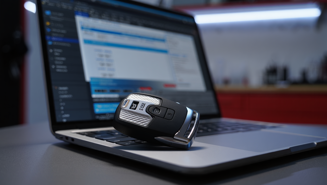 Bmw Key fob resting on a computer